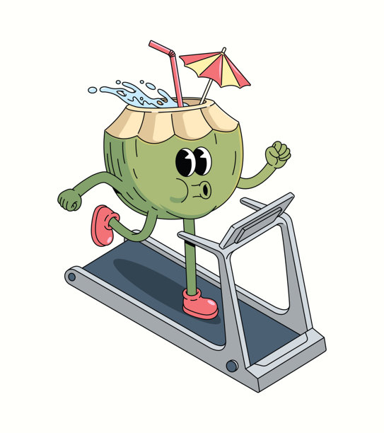 椰子跑步机时髦卡通插画图片下载
