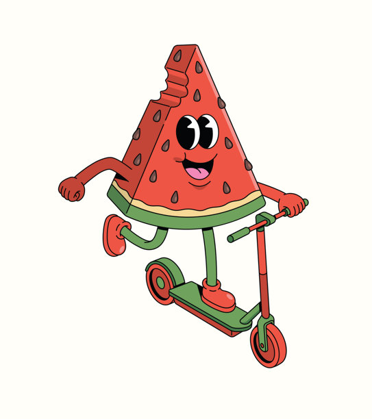 西瓜滑板车 酷炫 卡通插画图片下载