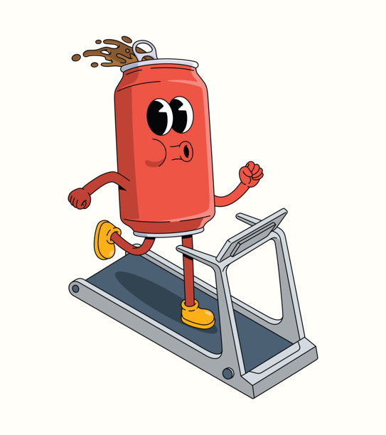 苏打水罐跑步机复古卡通插画图片下载