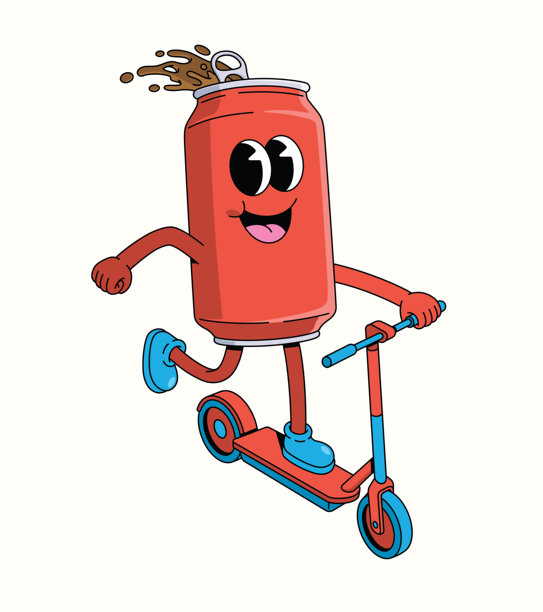 汽水罐滑板车时髦卡通插画图片下载