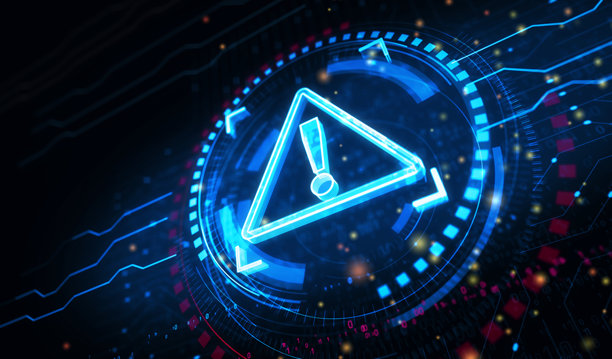 警示网络攻击符号，数字概念，3D插画图片下载