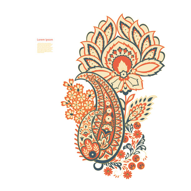 佩斯利矢量图案，花卉孤立的亚洲插画图片下载