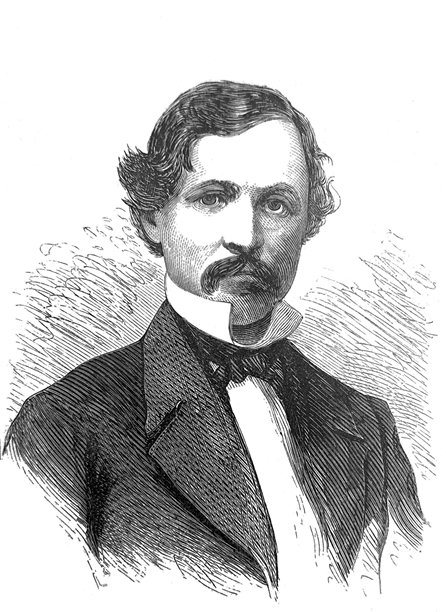 古董插画 - 一位身穿白衬衫、打着领结、穿着夹克的男士肖像 - 留着胡子 - 弗雷德里克·汤森德·沃德将军图片下载