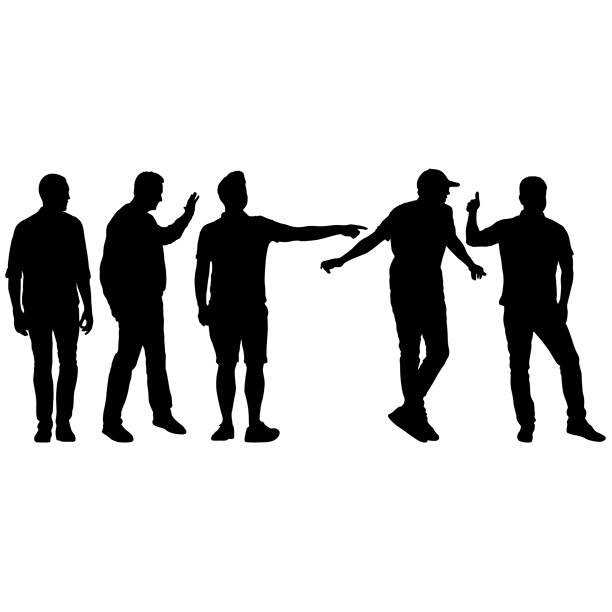 各种站立和行走姿势的人形剪影合集，适用于设计、插画和创意项目图片下载