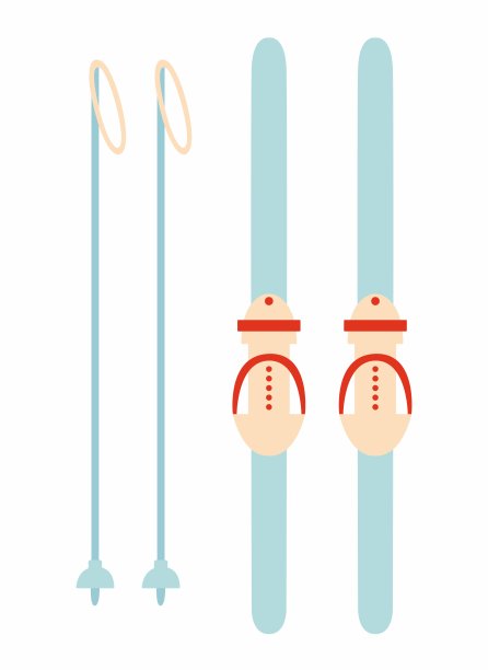 滑雪板和雪杖矢量扁平插画图片下载