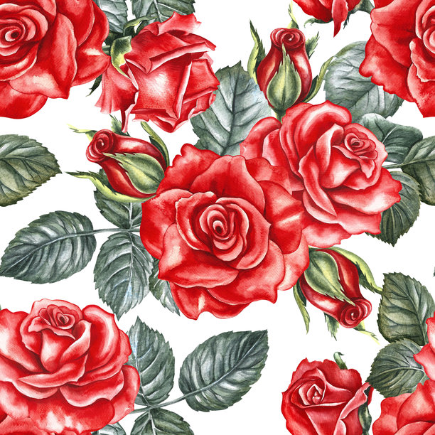 无缝的红色玫瑰图案。手绘水彩插画。非常适合婚礼和情人节装饰。也适用于纺织品、包装纸、壁纸和包装等。图片下载