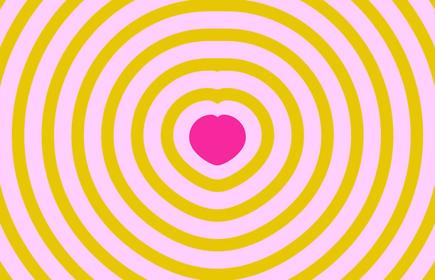 抽象的红色爱心图案，带有迷幻条纹素材，情人节横幅背景图片下载