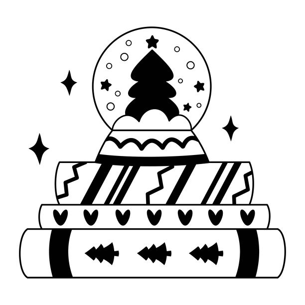 冬季书籍和雪花球插画（黑色），潮流书籍涂鸦，爱书之人贴纸，书店矢量图。图片下载