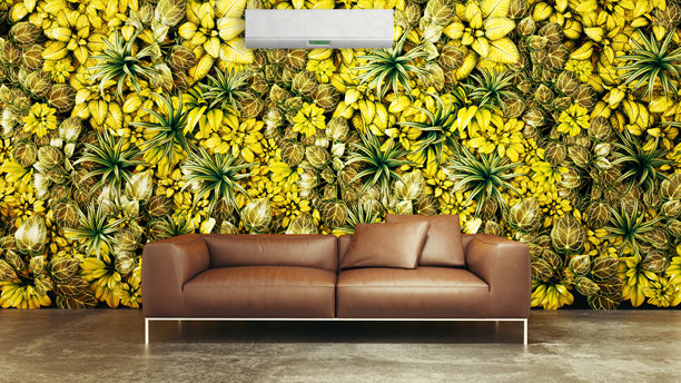 现代明亮的室内房间，配有空调和遥控器，3D渲染插画图片下载