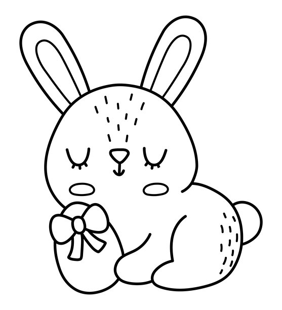 矢量复活节兔子坐着装饰彩蛋。有趣的兔子线条图标。可爱的春天或农场动物黑白插画，适合儿童。有趣的野兔剪贴画，可在白色背景上用于涂色页。图片下载