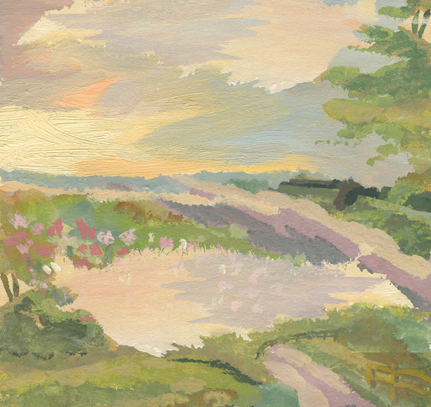 印象派风格的抽象水景背景与太阳，色彩插画，手绘图，供您设计使用。图片下载