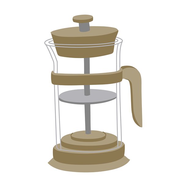 用于冲泡茶叶的透明玻璃现代茶壶。带压叶的茶壶。用于茶道的细长透明器具。适合传统温馨茶会的茶壶。扁平矢量彩色插画。图片下载