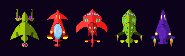 深色背景上的明亮外星飞船游戏图标矢量素材图片下载