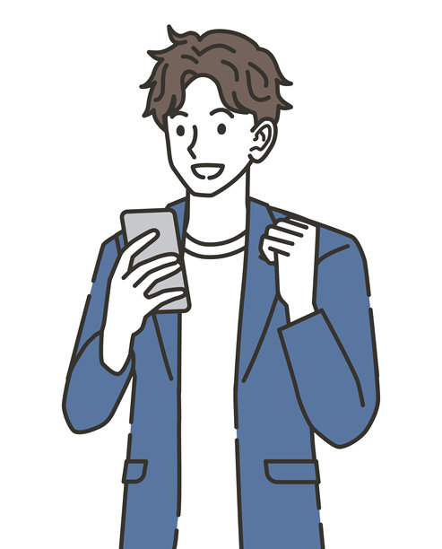 办公室休闲男士看着智能手机庆祝的插画图片下载