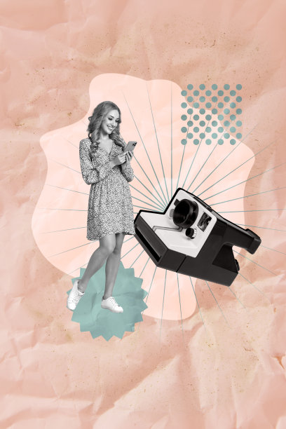 独家杂志图片素描拼贴画，快乐的女孩和男孩摆姿势，复古即时相机相框拍摄狗仔队照片区图片下载