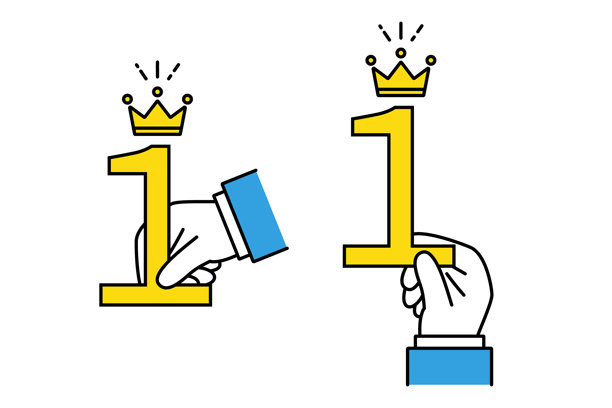 西装革履的手颁发第一名奖项的插画图片下载