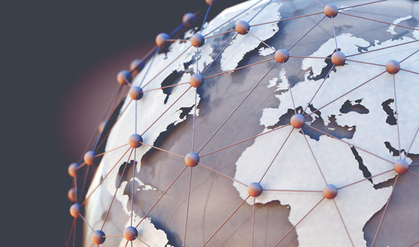 世界地图与互联网商务。3D插画图片下载