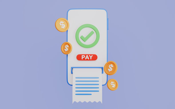 在线购物的财务安全，在线支付3D插画图片下载