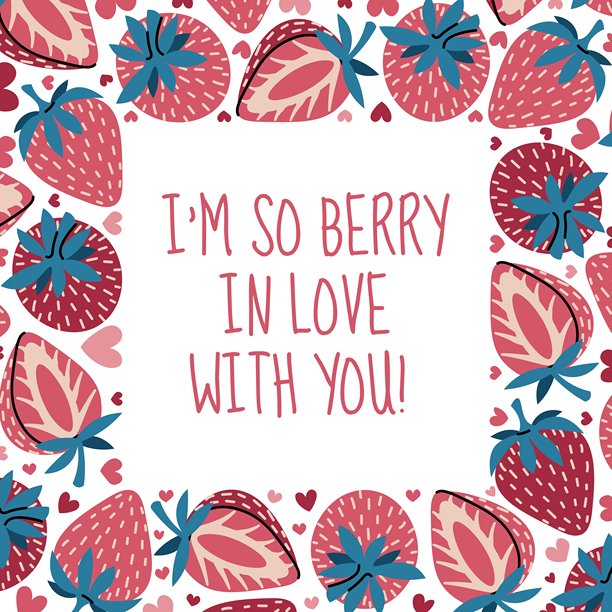 扁平风格的草莓和心形方形相框模板。情人节、母亲节、纪念日、爱的礼物。用于照片边框、社交媒体帖子、邀请函、标签、包装、贺卡、横幅图片下载