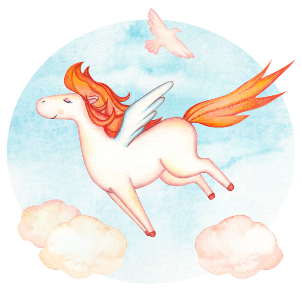 手绘的可爱飞马插画图片下载