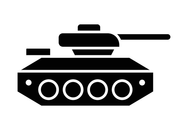 白色背景上的军用坦克剪影黑白插画图片下载