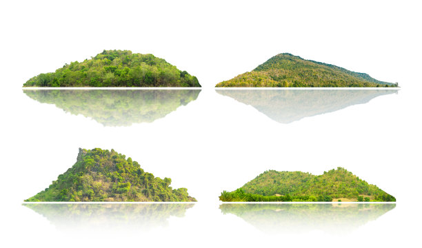 海岛、全景岛、山丘、山峰，孤立在白色背景上，带抠图路径，用于照片蒙太奇。用于图形设计。图片下载