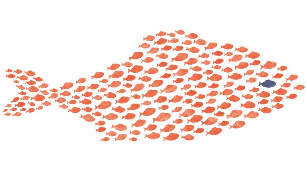 一群鱼协同游动，象征团结、合作与齐心协力 / 插画素材（矢量插画）图片下载