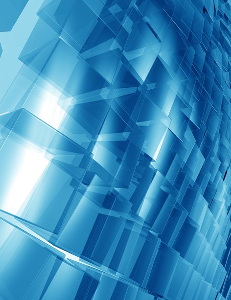 蓝色背景下的玻璃立方体图片下载