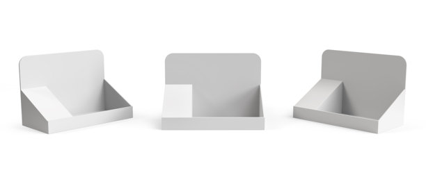 空的产品展示托盘。超市促销展示架。台面展示。PDQ展示盒。3D渲染插图。图片下载