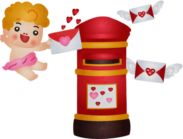 卡通丘比特递送情书插画 水彩手绘风格图片下载