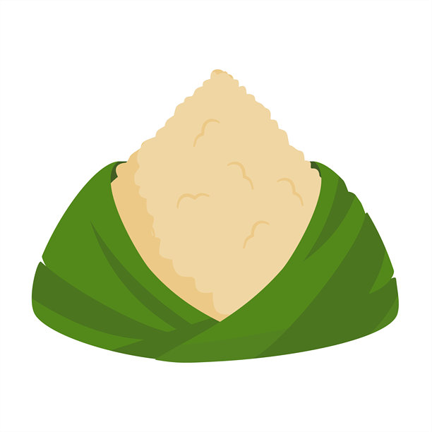 矢量插画：用绿叶包裹的传统亚洲粽子。文化美食概念，强调传统食物、节日佳肴和地道亚洲美食。图片下载