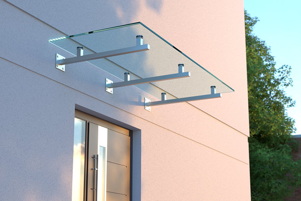 玻璃雨棚在门前，三维插画图片下载