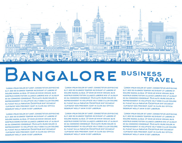 班加罗尔城市轮廓，有蓝色建筑和空白空间。班加罗尔市景，包含地标建筑。商务旅行与旅游概念，融合现代与历史建筑。图片下载