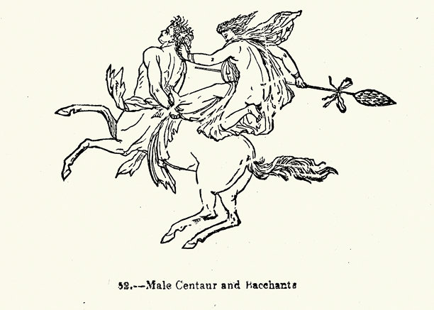 希腊神话，男性半人马与女祭司，复古插画图片下载