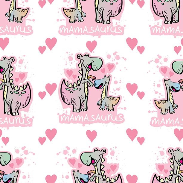 可爱的恐龙母子无缝图案。可爱的母亲节图片。矢量插画。图片下载
