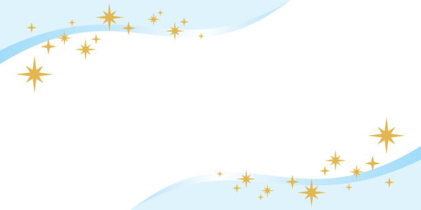 浅蓝色光滑曲线与闪耀星光边框，矢量插画图片下载