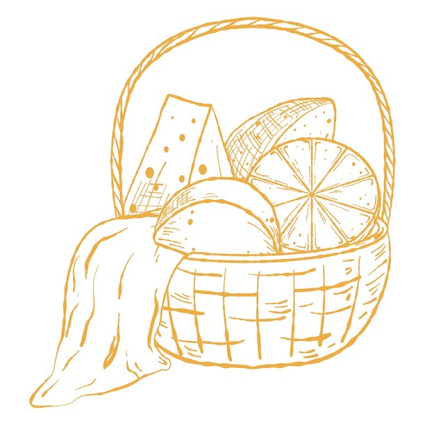 乡村奶酪篮插画，熟食艺术。野餐奶酪篮矢量图，美食场景。图片下载