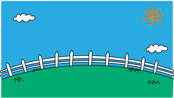 阳光明媚的日子里，草地和栅栏的简单背景插画图片下载