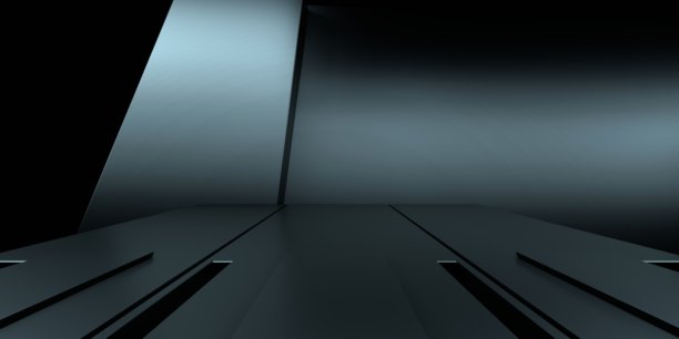 3D渲染的白色霓虹发光飞船走廊，深色背景。适用于广告、展厅、科技、未来、现代、电子竞技、游戏、车库等场景。科幻插画。产品展示。图片下载