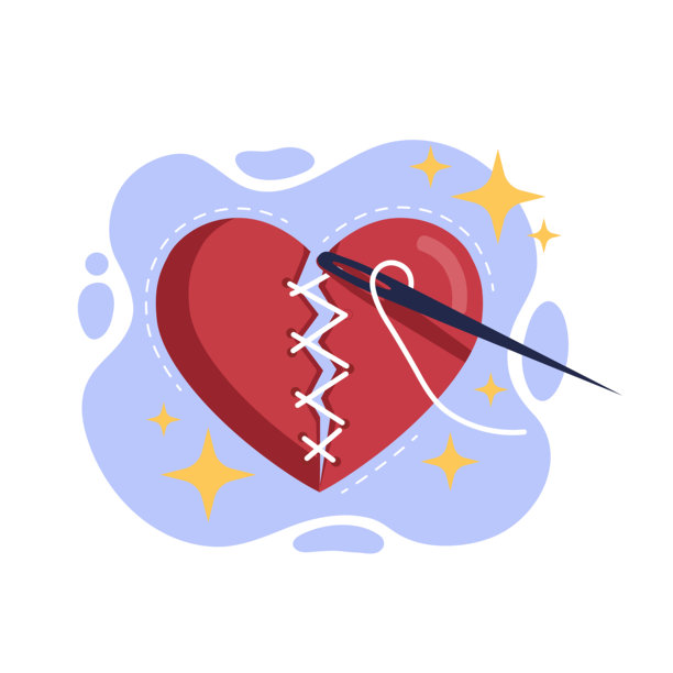 治愈破碎心灵的概念插画，扁平化设计矢量图，用于情感恢复和关系修复的空状态UI图片下载