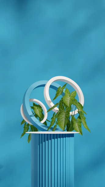 蓝色弧形圆柱体置于圆形背景中，3D渲染图，图片模型模板图片下载