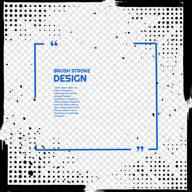 矢量插画。一套创意引言框，带有笔触、半色调圆点和油漆飞溅效果。具有粗糙美学的方形模板，留有照片或文本的空白空间。时尚的黑色墨水设计图片下载