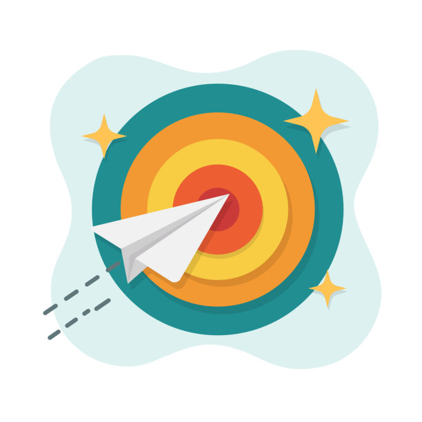 扁平化设计矢量插画，纸飞机精准命中靶心，适用于成功场景的空状态UI界面图片下载