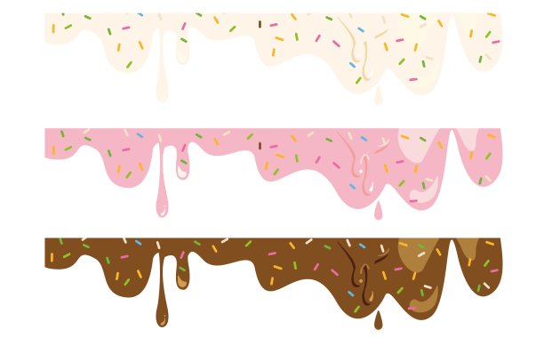 三款带有糖珠的融化冰淇淋插画——草莓、香草和巧克力图片下载