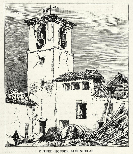 废墟，房屋，钟楼，阿尔布尼埃拉斯，1884年12月25日安达卢西亚地震，西班牙，维多利亚时代，复古插画，19世纪图片下载