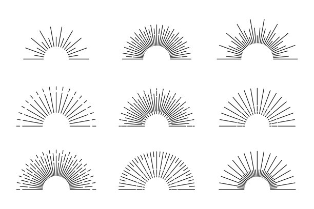 阳光，光线，闪光形状，简单的矢量线条插画，孤立在白色背景上图片下载