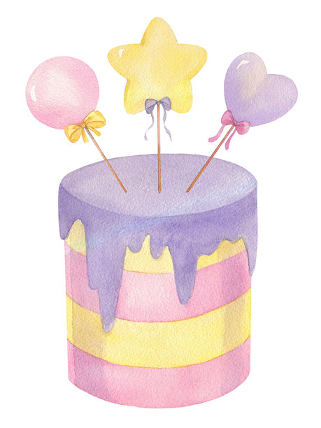 生日蛋糕和棒棒糖。手工绘制的生日蛋糕和棒棒糖插画。适用于包装纸、贺卡、装饰和插画。图片下载