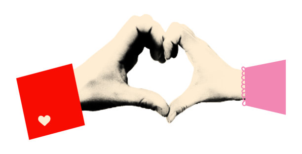 手势制作爱心半调矢量拼贴插画图片下载