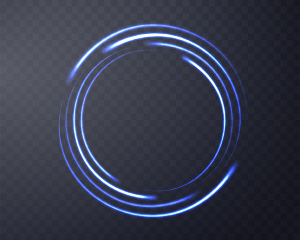蓝色的发光魔法戒指。霓虹写实能量光晕戒指。透明背景上的抽象光效。矢量插画。图片下载