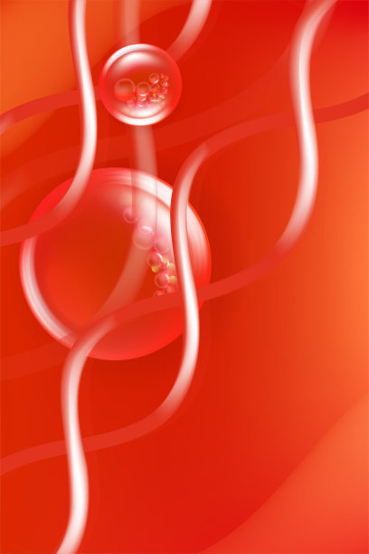 透明质酸和烟酰胺护发护肤解决方案广告，红色胶原蛋白精华滴管，配有化妆品广告背景，矢量插画，即用型。图片下载